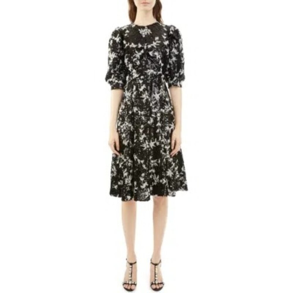 Erdem Emiliana Vine Sequin A-line Dress In Black/white Size US 6